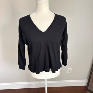 J.Crew Black Soft Feel Mid Sleeve V-neck Blouse Top Size Small